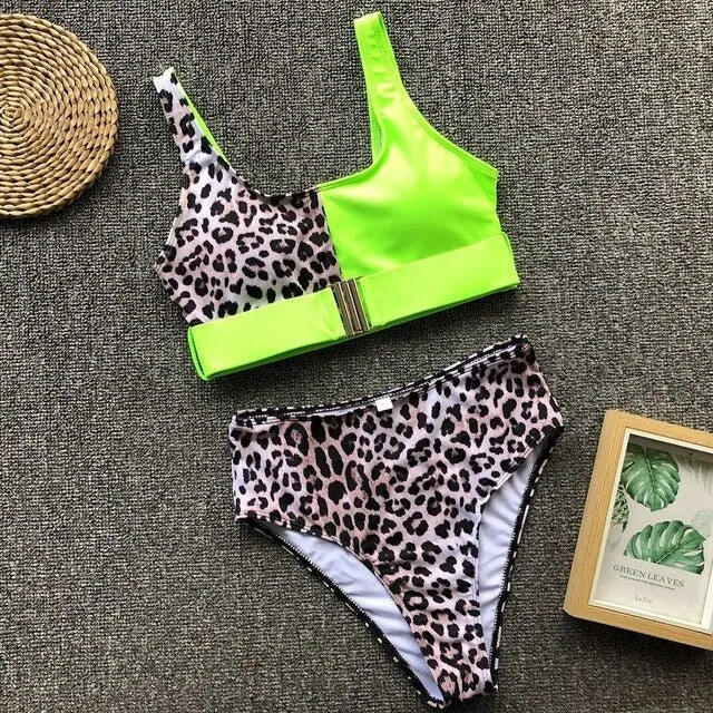 AIUJXK New 2019 Summer Leopard Neon Biquini Women Lingerie 2 Piece Swimsuit Summer Sexy High Waist Bra Set Ladies Underwear
