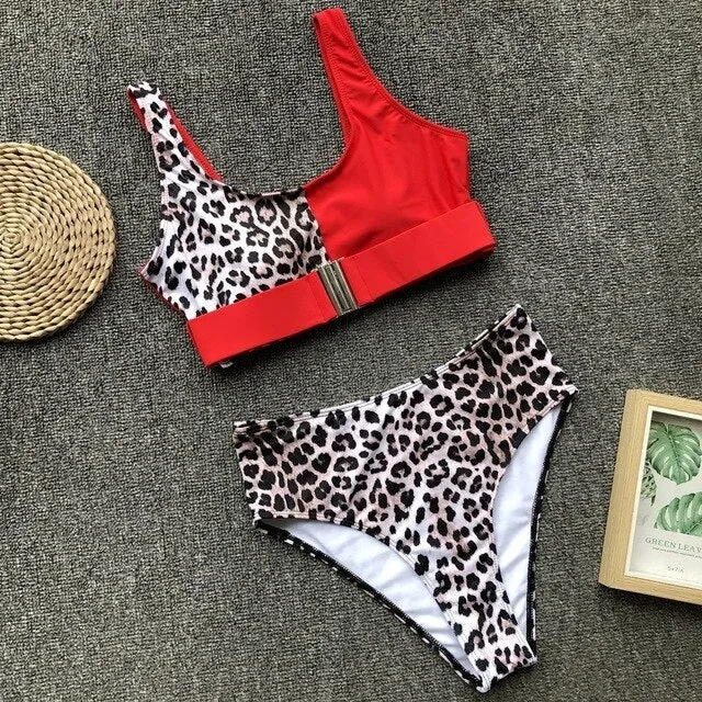 AIUJXK New 2019 Summer Leopard Neon Biquini Women Lingerie 2 Piece Swimsuit Summer Sexy High Waist Bra Set Ladies Underwear