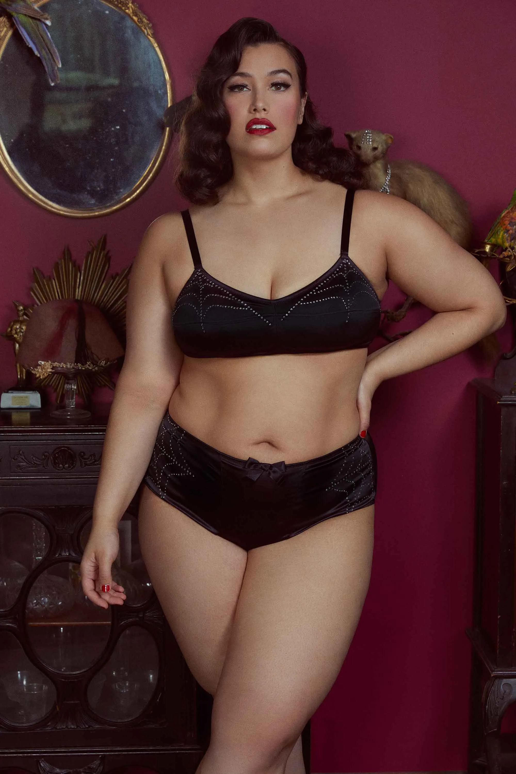 Annabelle Diamante Spiderweb Black High Waist Brief