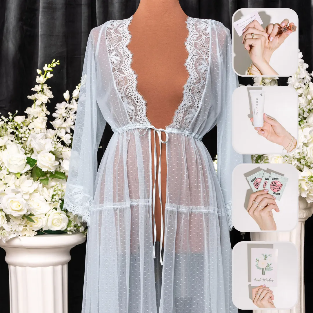 Bridal Bundle: Lacy Dot Mesh Midi Robe - Something Blue