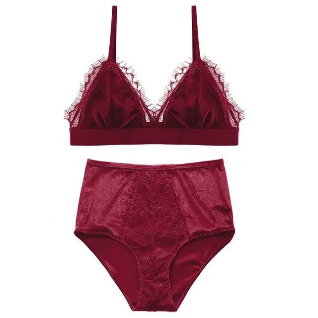 CINOON sexy lace lingerie High-waist underwear solid color bra set for women Thin brassiere and panties bralette free shipping