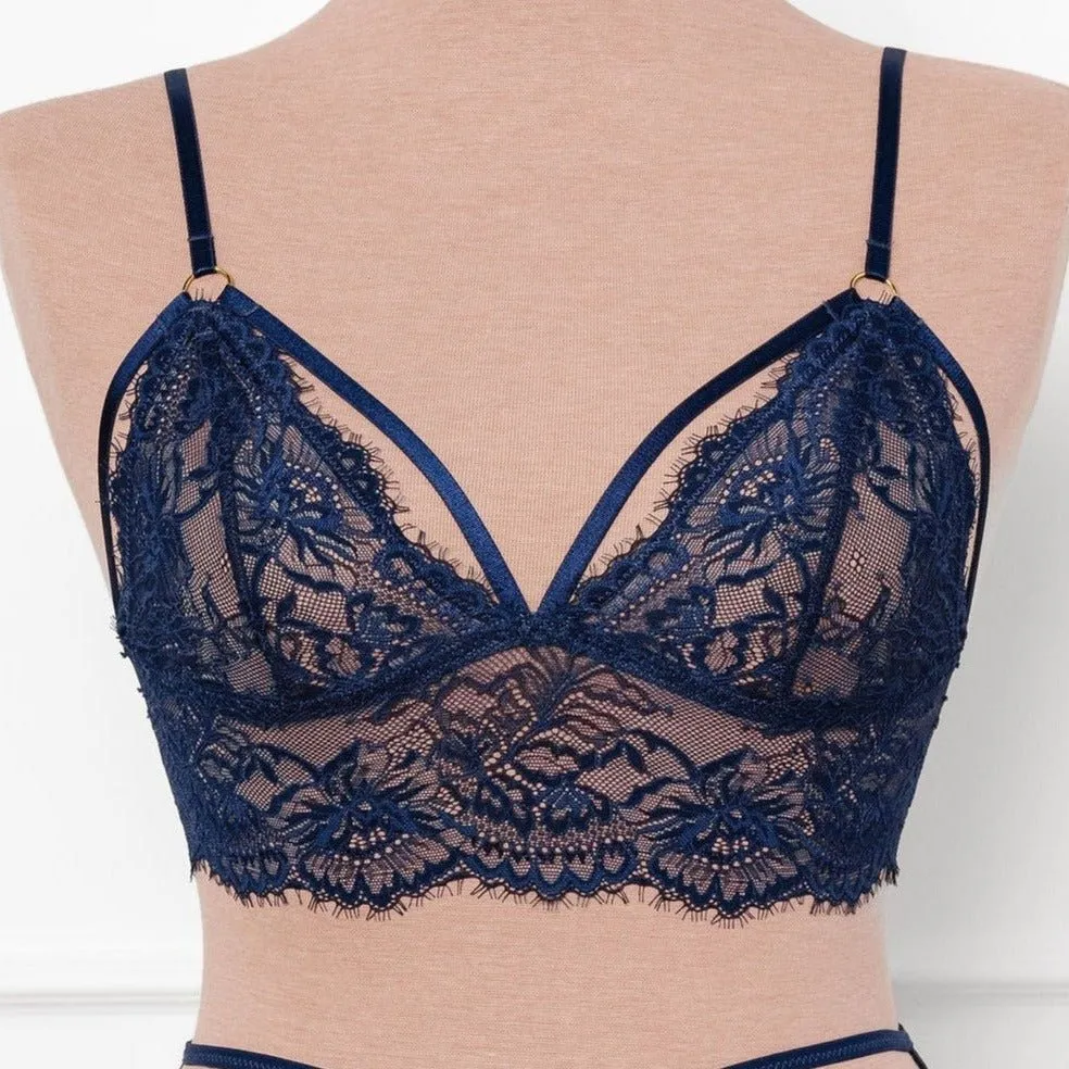 Eyelash Lace Caged Bralette - Navy