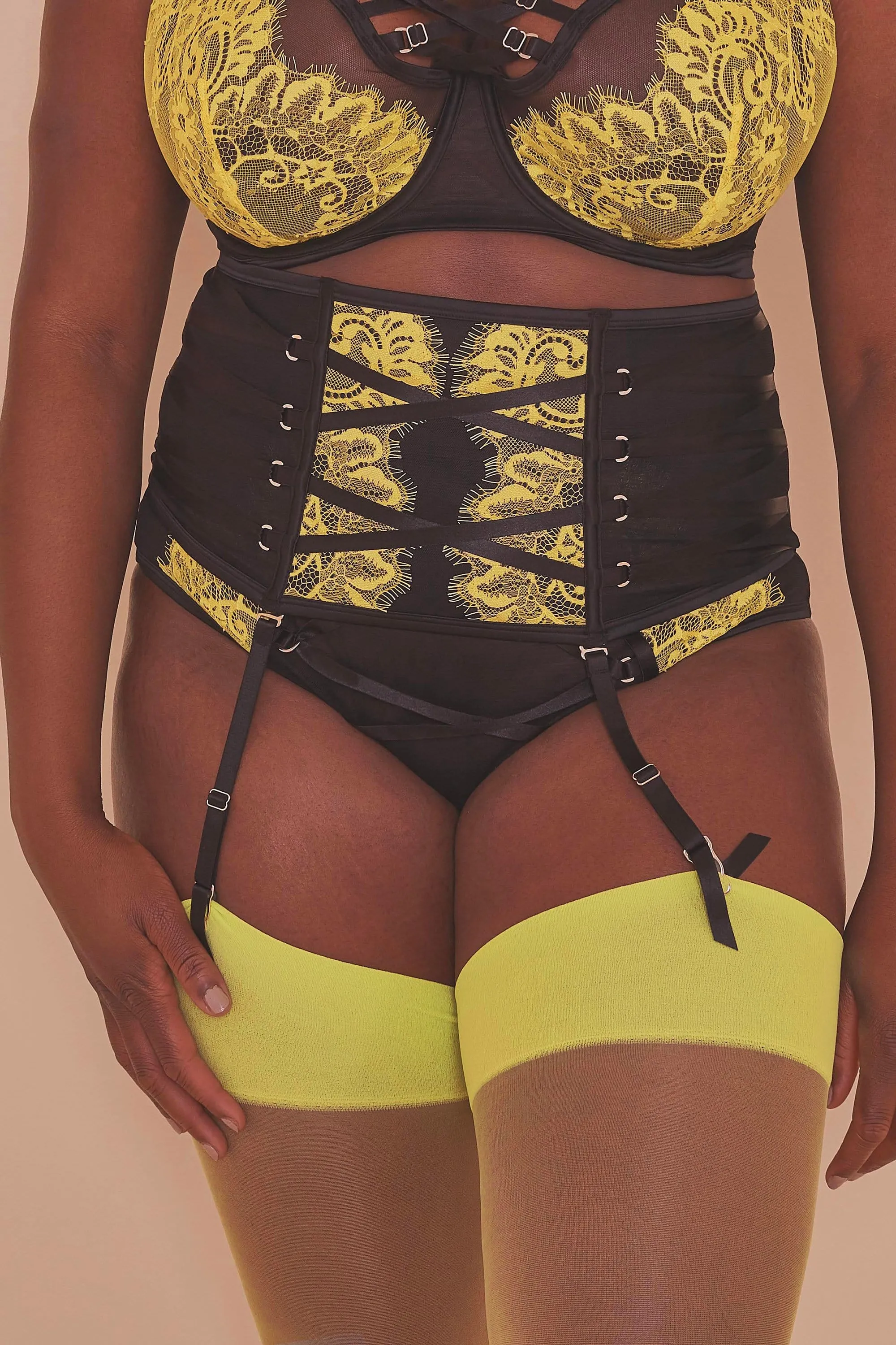 Kylie Black/Lime Lace Up Waspie