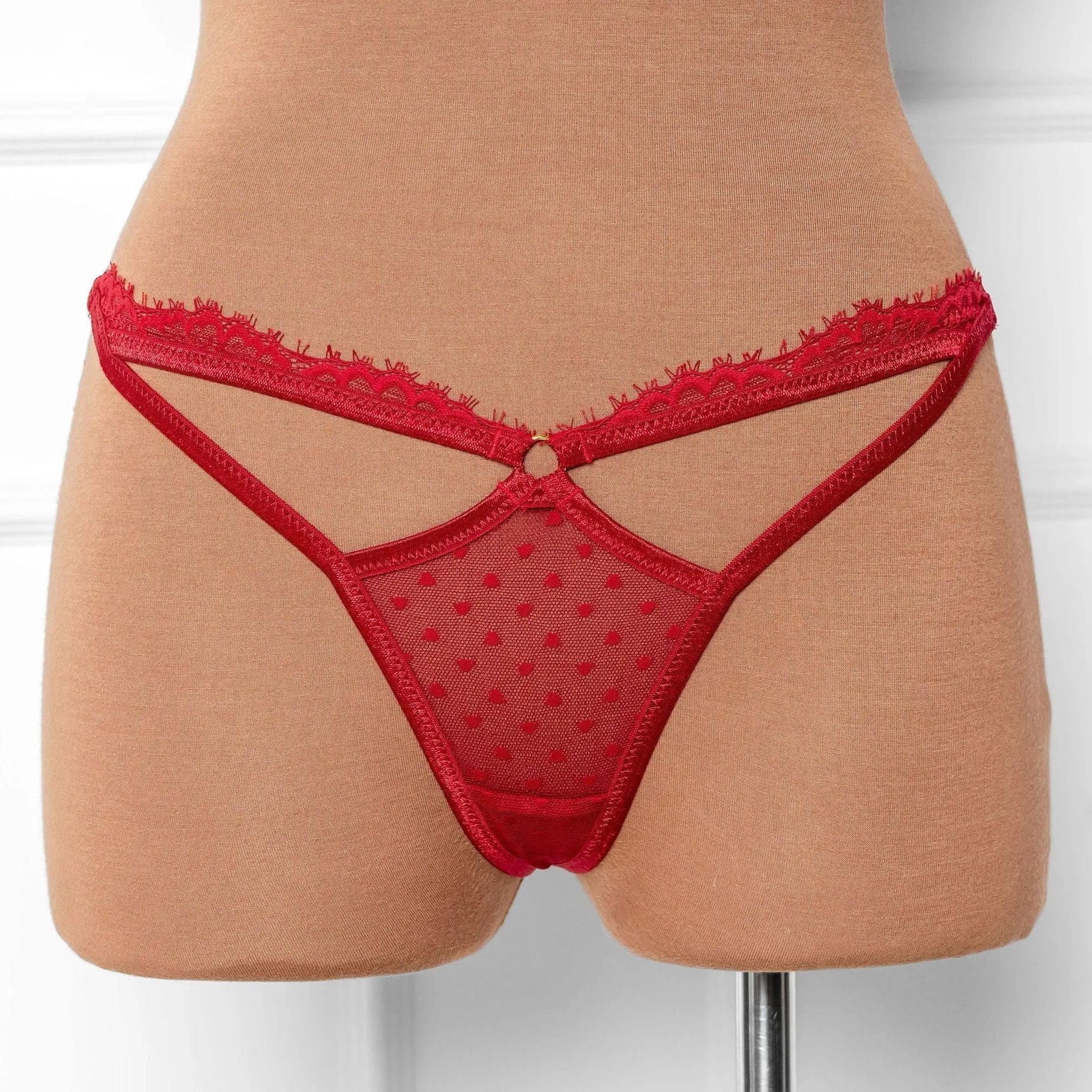 Lacy Cutout Thong - Red