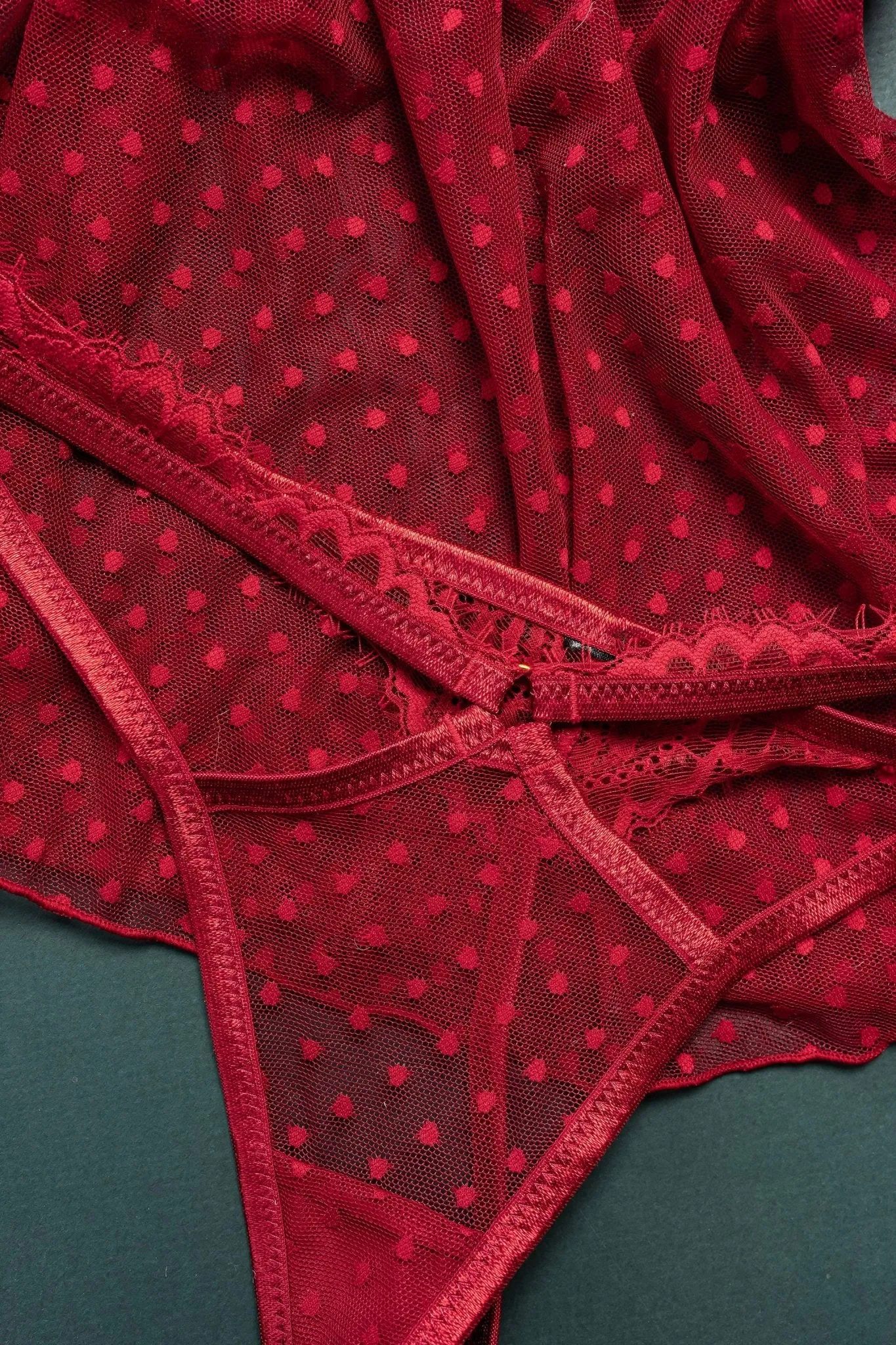 Lacy Cutout Thong - Red