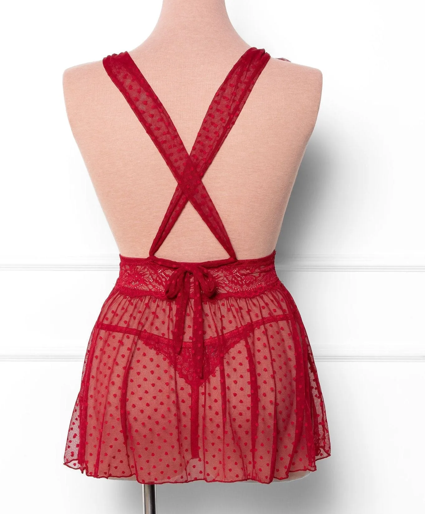 Lacy Cutout Thong - Red