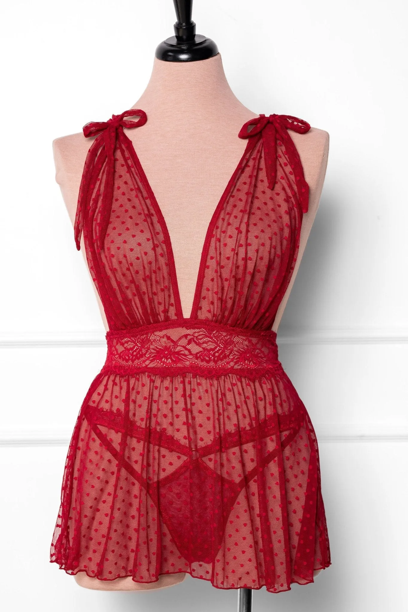 Lacy Cutout Thong - Red