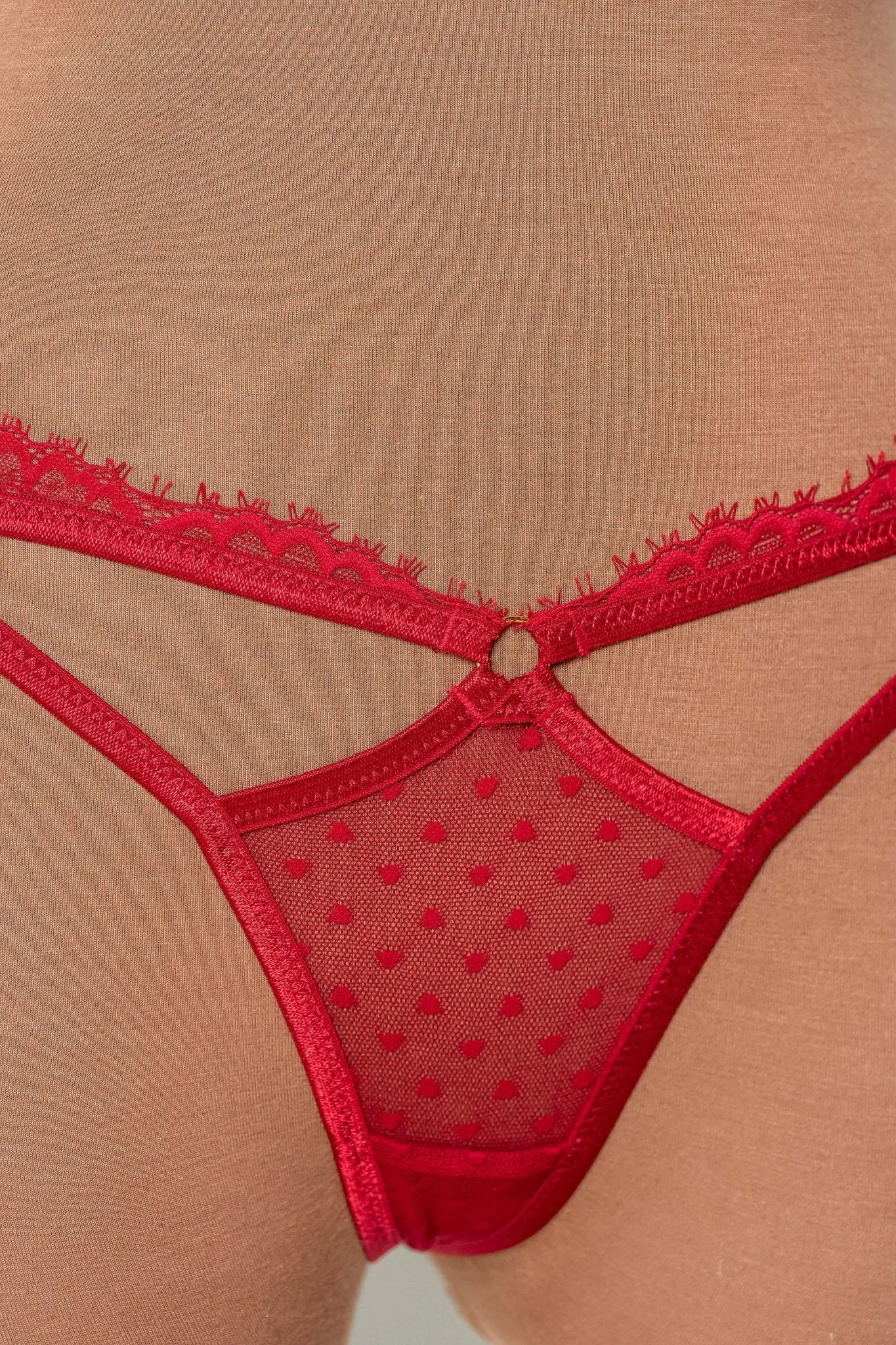 Lacy Cutout Thong - Red