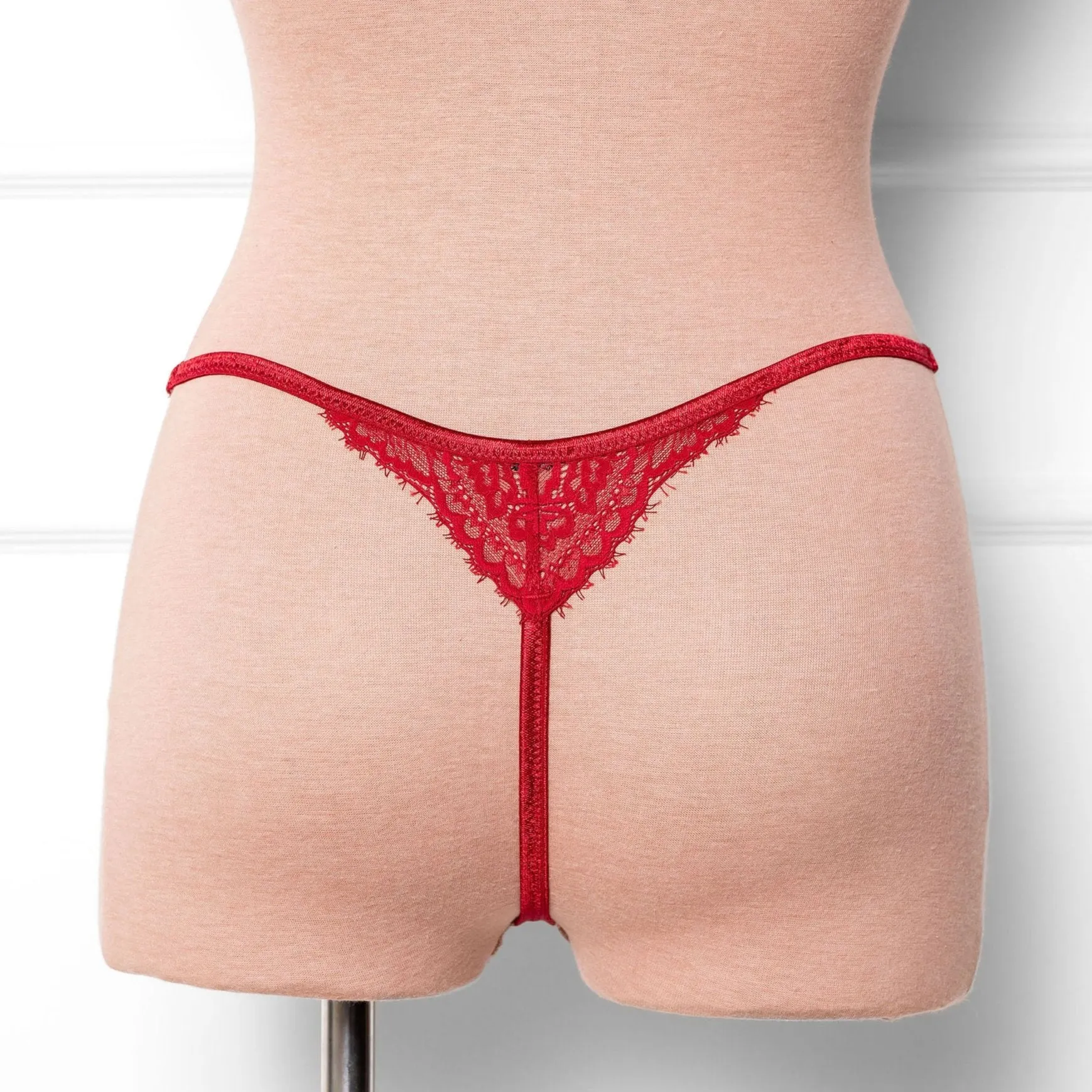 Lacy Cutout Thong - Red