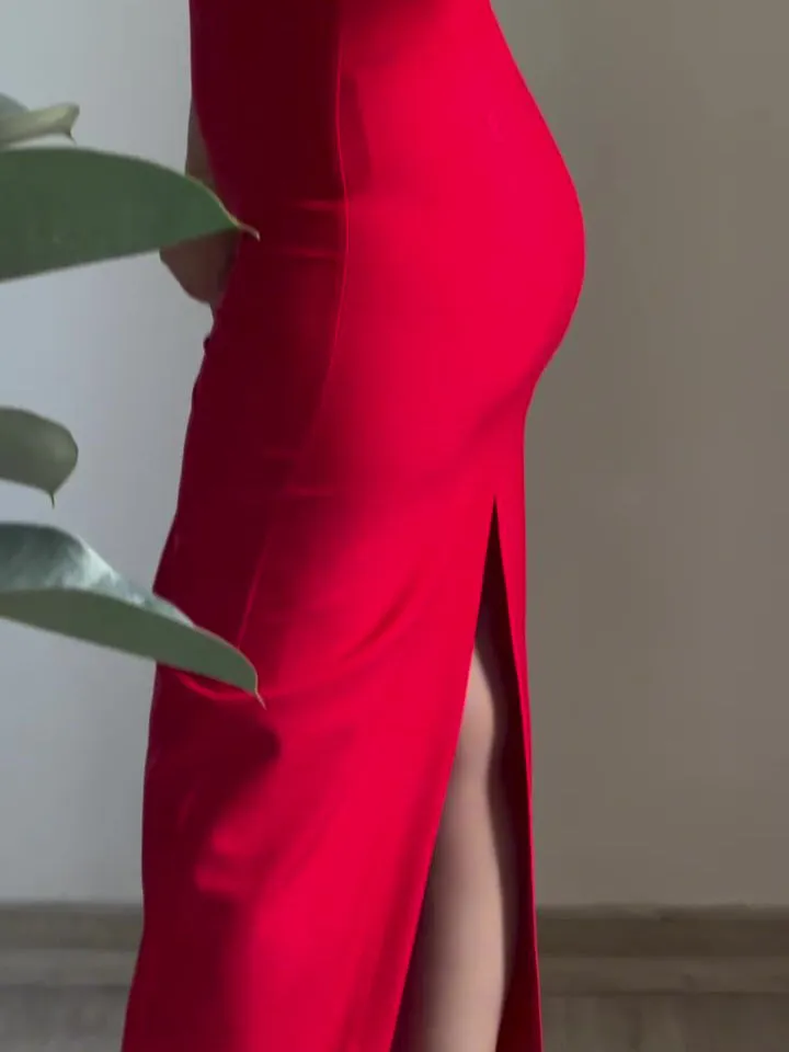 Red Sexy Back Slit Suspender Maxi Dress