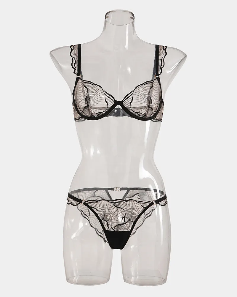 Ruffle Shoulder Strap Bra and Panty Set
