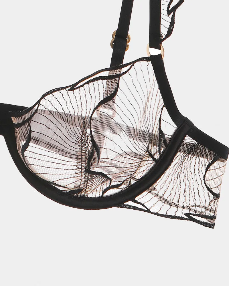Ruffle Shoulder Strap Bra and Panty Set