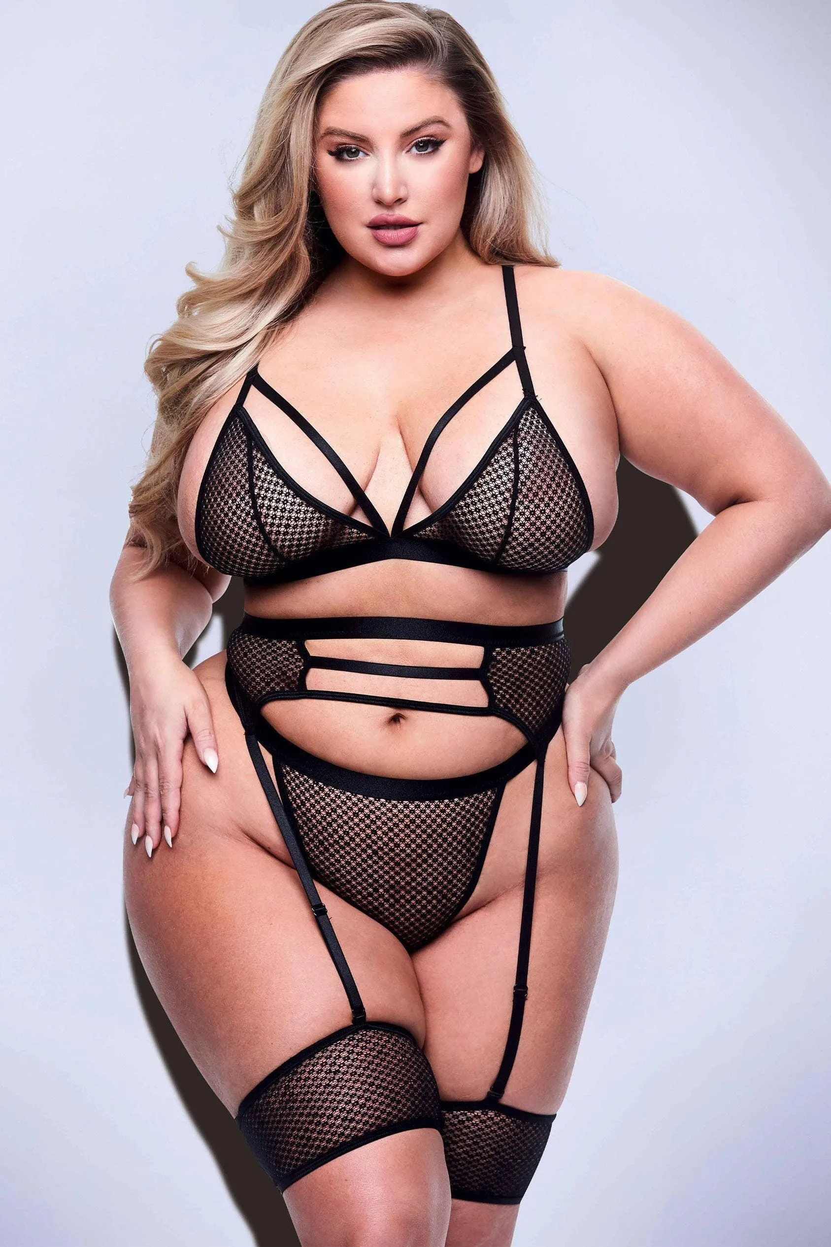 Strappy Bra. Garter & Panty Set