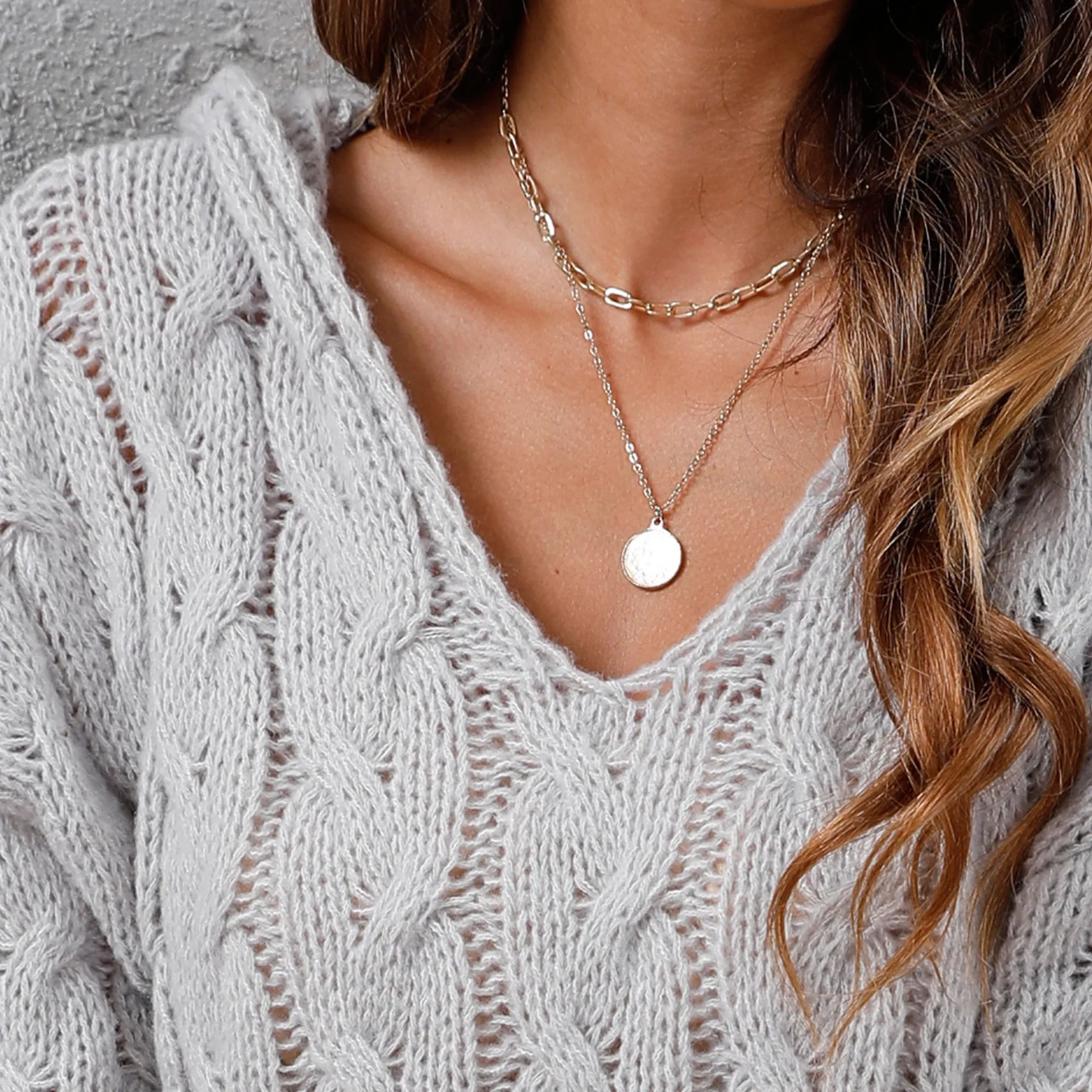 Twist Knitted V-neck Fashion Hooded Loose Pullover Sweater