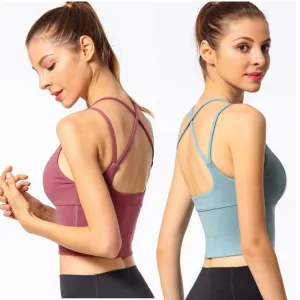 Women Sexy Back Cross Strappy Sports Bra High Impact Gym Bra Top Sport Bh Comfy Longline Yoga Fitness Crop Top